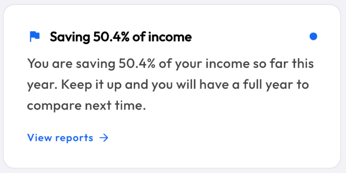 Insight card: you have saved 50.4 percent of your income so far this year