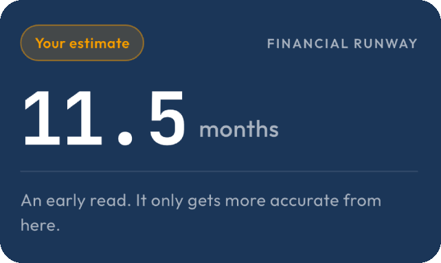 Financial runway card reading 11.5 months, an early read that only gets more accurate